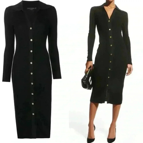 Alice + Olivia Button Down Short Sleeve Knit Polo Collar Midi Dress XS Black NWT - Picture 6 of 6